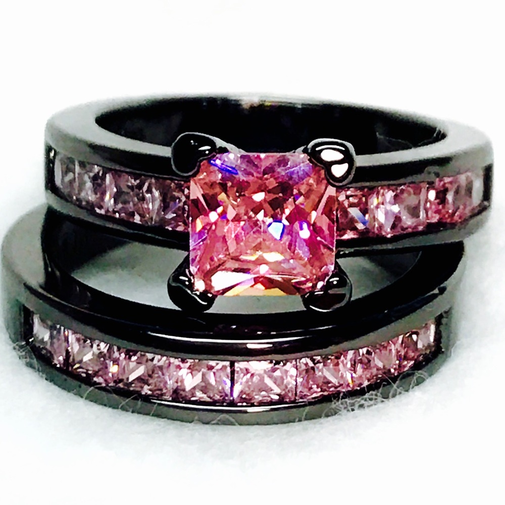 5.3CT Pink Princess Cut Sapphire Black Gold