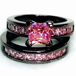 5.3CT Pink Princess Cut Sapphire Black Gold