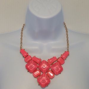 Unsigned Salmon Cabochon Conglomerate Necklace.