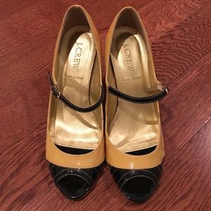 JCrew peep toe leather color block heels