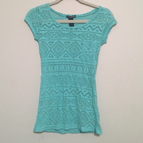 Green and Sheer Tribal Patterned Shirt