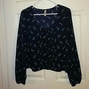 Mudd Blouse With Feather Print