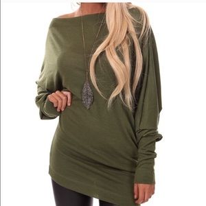 Off shoulder dolman knit top