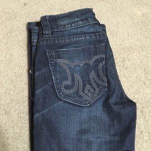 MEK slim boot, dark wash denim