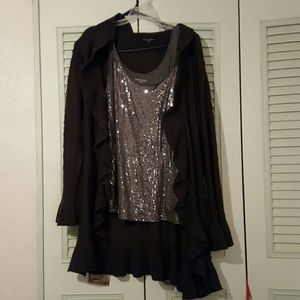 Long ruffled duster with sparkling tank top