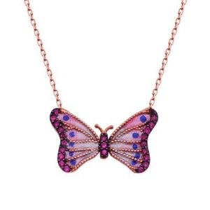 925 Silver Blue Spotted Pink Butterfly Model