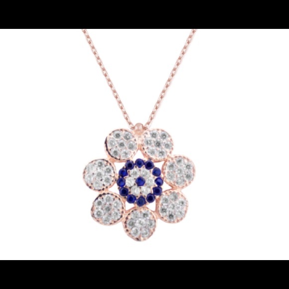 Flower Design 925 Silver Necklace With Amulet
