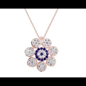 Flower Design 925 Silver Necklace With Amulet