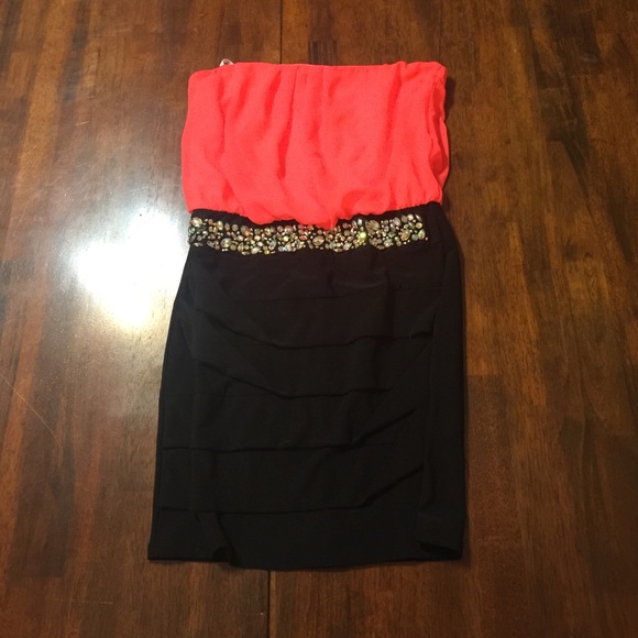 Deb Dresses & Skirts - Peach and black tight/short dress