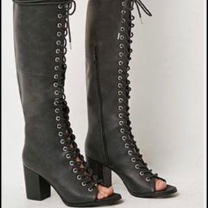 Forever21  lace up peep toe block heel boot 7.5