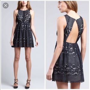 Free people black lace, open back dress