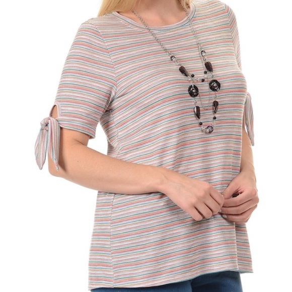 PLUS Multi Stripe Tie Scoop Neck Top - Picture 4 of 4