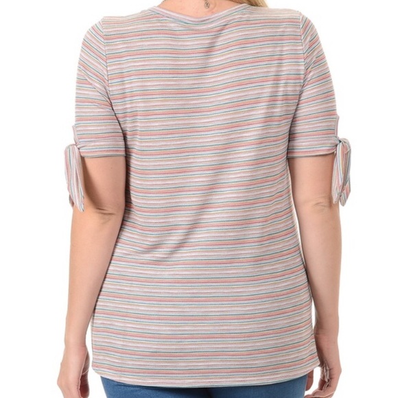 PLUS Multi Stripe Tie Scoop Neck Top - Picture 2 of 4