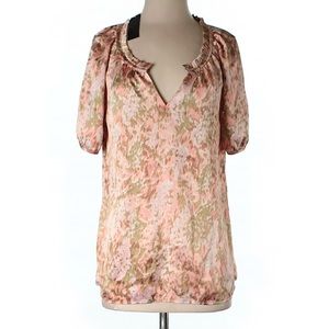😻Talbots small short sleeve blouse pink tan NWT