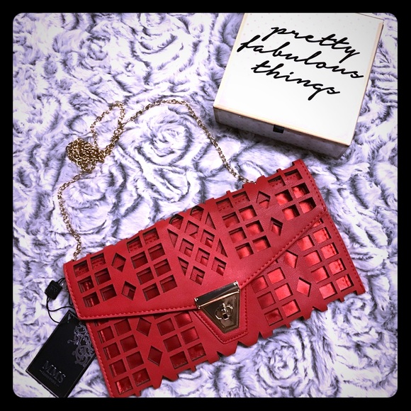 red lasercut clutch