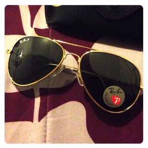 Rayban polarized sunglasses-gold frame/green lens