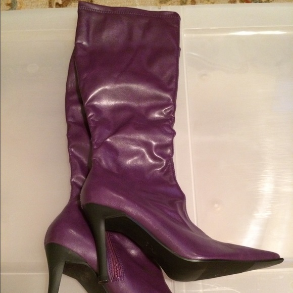 Purple knee high boots