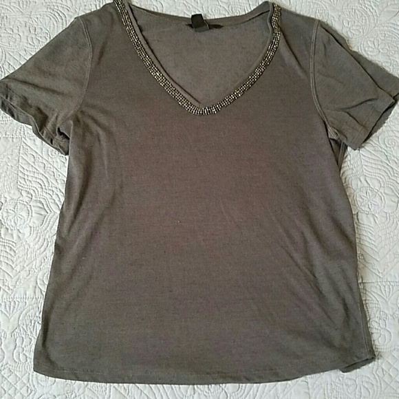 H&M Grey Beaded Drape T Shirt