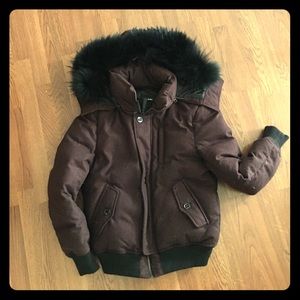 Mackage Burgundy down/wool short puffer, black Fur