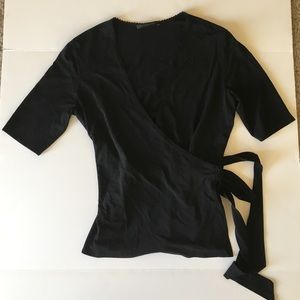 Elie Tahari black stretch wrap top