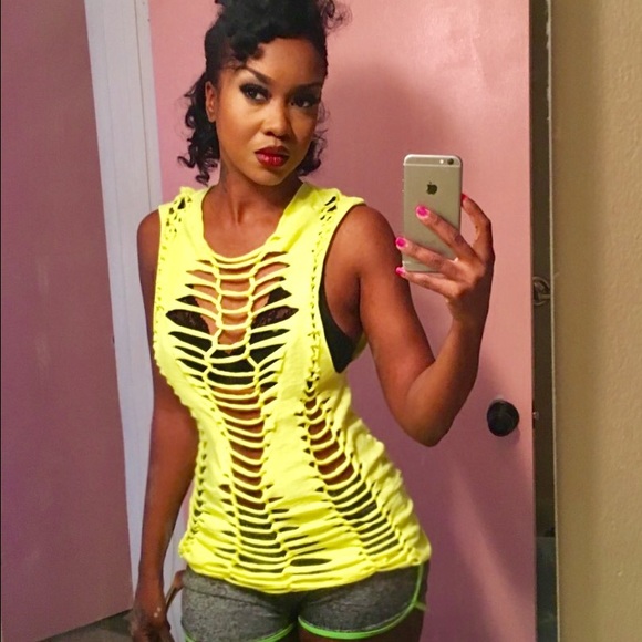 Distressed neon yellow Top
