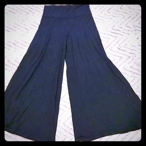 Stretchy knit palazzo pants - black