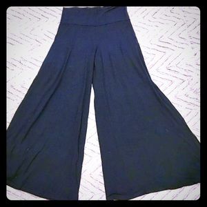 Stretchy knit palazzo pants - black