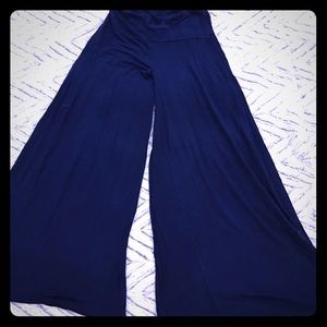 Stretchy knit palazzo pants - Navy blue