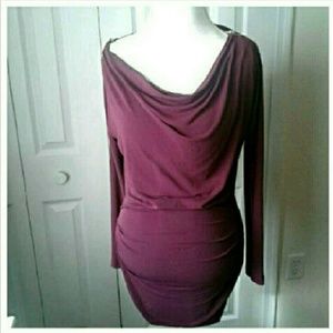 Burgundy long sleeve cowl neck mini dress