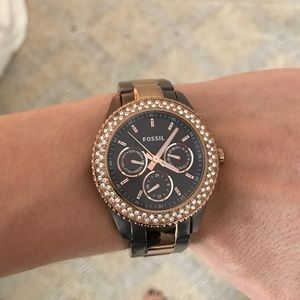 Brown and gold fossil watch