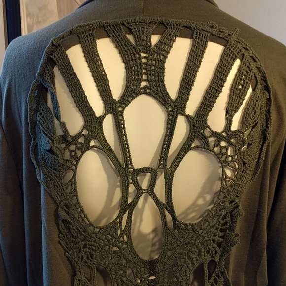 Dreagal Sweaters - Olive Skull Crocheted Cardigan Dreagal Sweaters - Olive Skull Crocheted Cardigan