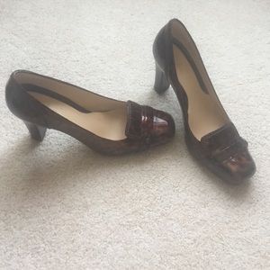 Cole Haan Patent Brown Leopard Heels