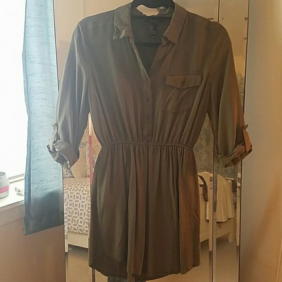 DONATING TOMORROW Army Green Shirt Dress