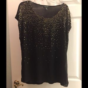 Ralph Lauren,  Black top w gold sequins.