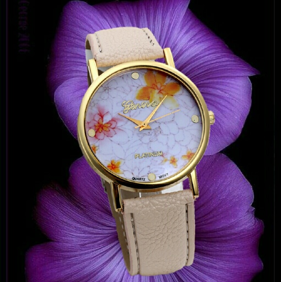 Fashion Flower Dial Leather Band Quartz Analog Wat - Picture 2 of 5