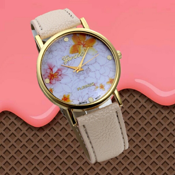 Fashion Flower Dial Leather Band Quartz Analog Wat - Picture 3 of 5