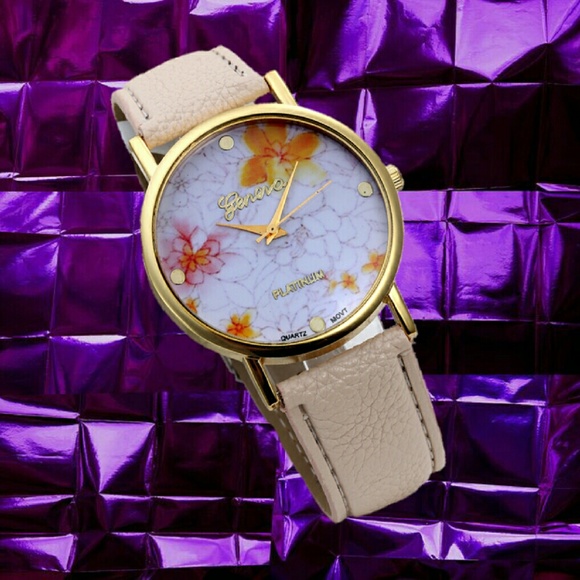 Fashion Flower Dial Leather Band Quartz Analog Wat - Picture 4 of 5