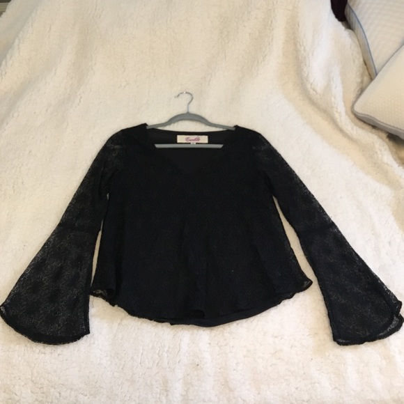 Black Lace Wide Sleeve Top