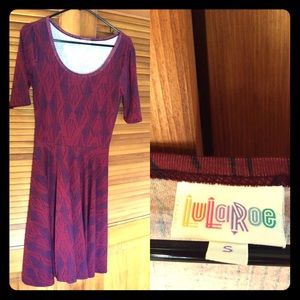 Lularoe Nicole S, burgundy with navy pattern