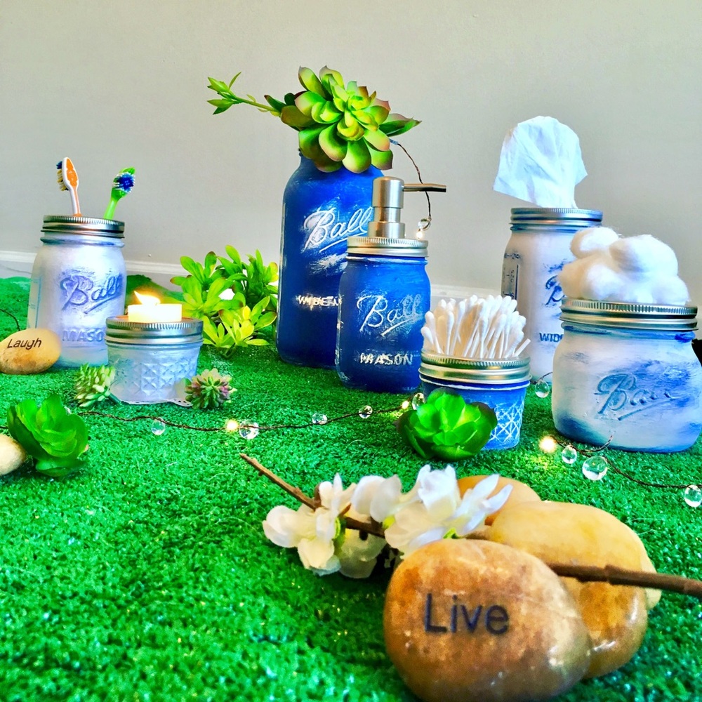 Rustic distressed painted Mason jar sets