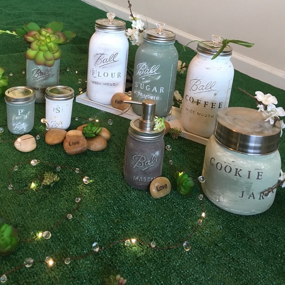 Rustic distressed painted Mason jar sets - Picture 4 of 8