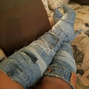 DISTRESSED DENIM BOOTS