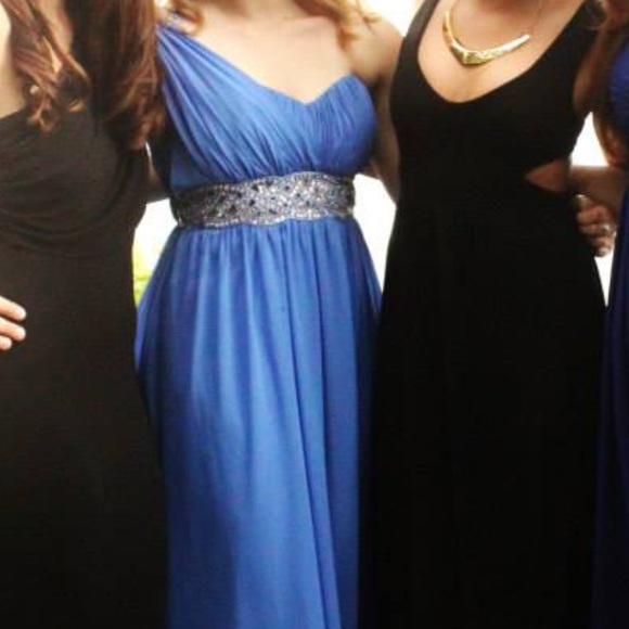 Blue one shoulder floor length dress