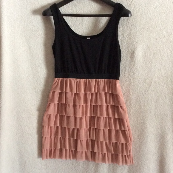 Black and Blush Ruffle Dress