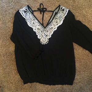 WHBM black embellished v-neck and v-back top