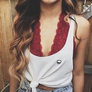 Free People Deep Red Burgundy Lace Halter Bralette