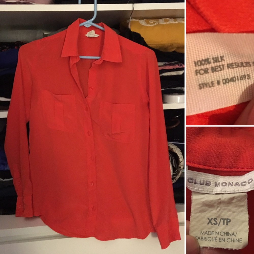 Club Monaco SILK button down XS classic minimalist vacation wear tropical