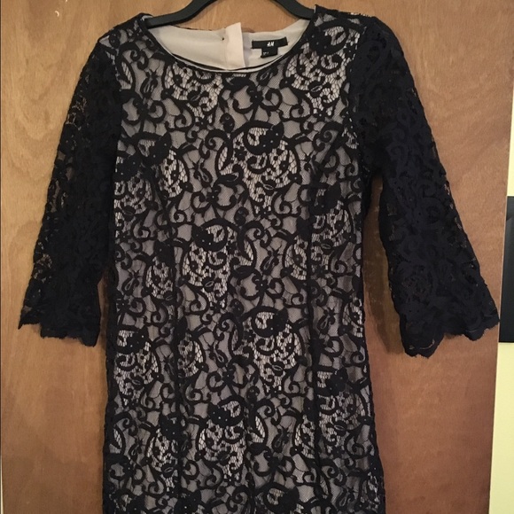 H&M black lace dress w/nude underlay - Picture 1 of 3
