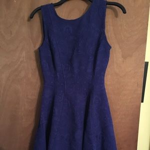 Royal blue fit and flair dress.