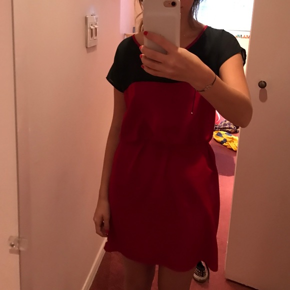 Red and black mini dress